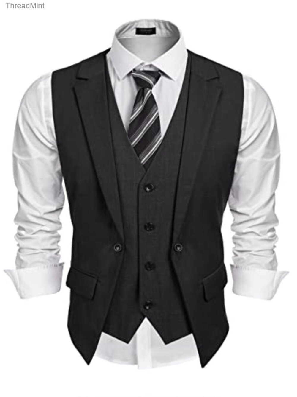 Men's Layered Suit Vest Slim Fit Business Dress Vest Formal Wedding Waistcoat